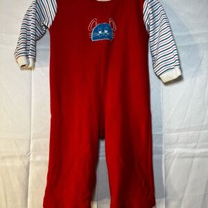 Vintage 70s HealthTex Toddler Romper Mouse‎ Embroidery Red Stripe Size 18M
